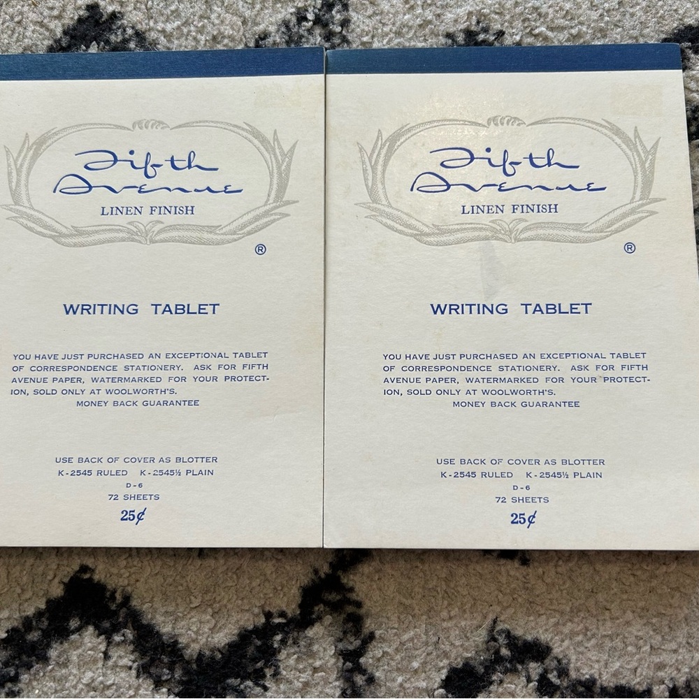 NEW Fifth Avenue linen writing tablets